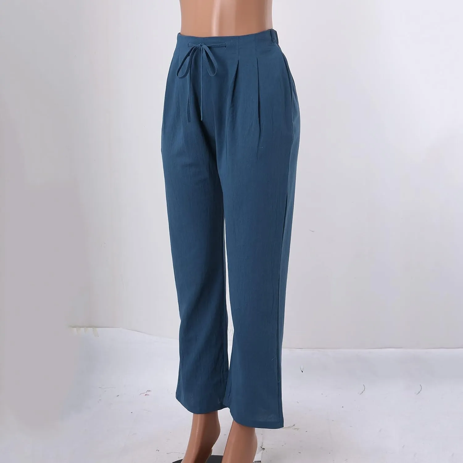 Women Solid Straight Solid Elastic Pants Long Drawstring Linen Women Waist Cotton Casual Womens Plus Size Workout Pants