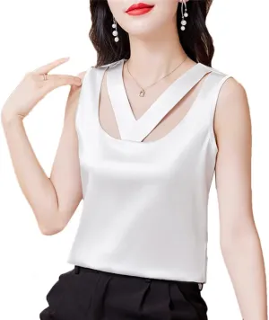 Women Summer Camisole Hollow Out Tank Top Sleeveless Satin Vest
