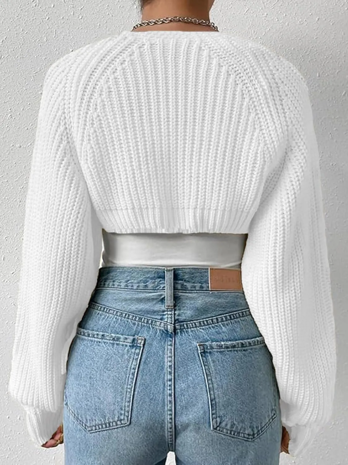 Women's Bolero Shrug Sweater Rib Knitted Long Sleeve Open Front Cropped Cardigan Y2K Tops