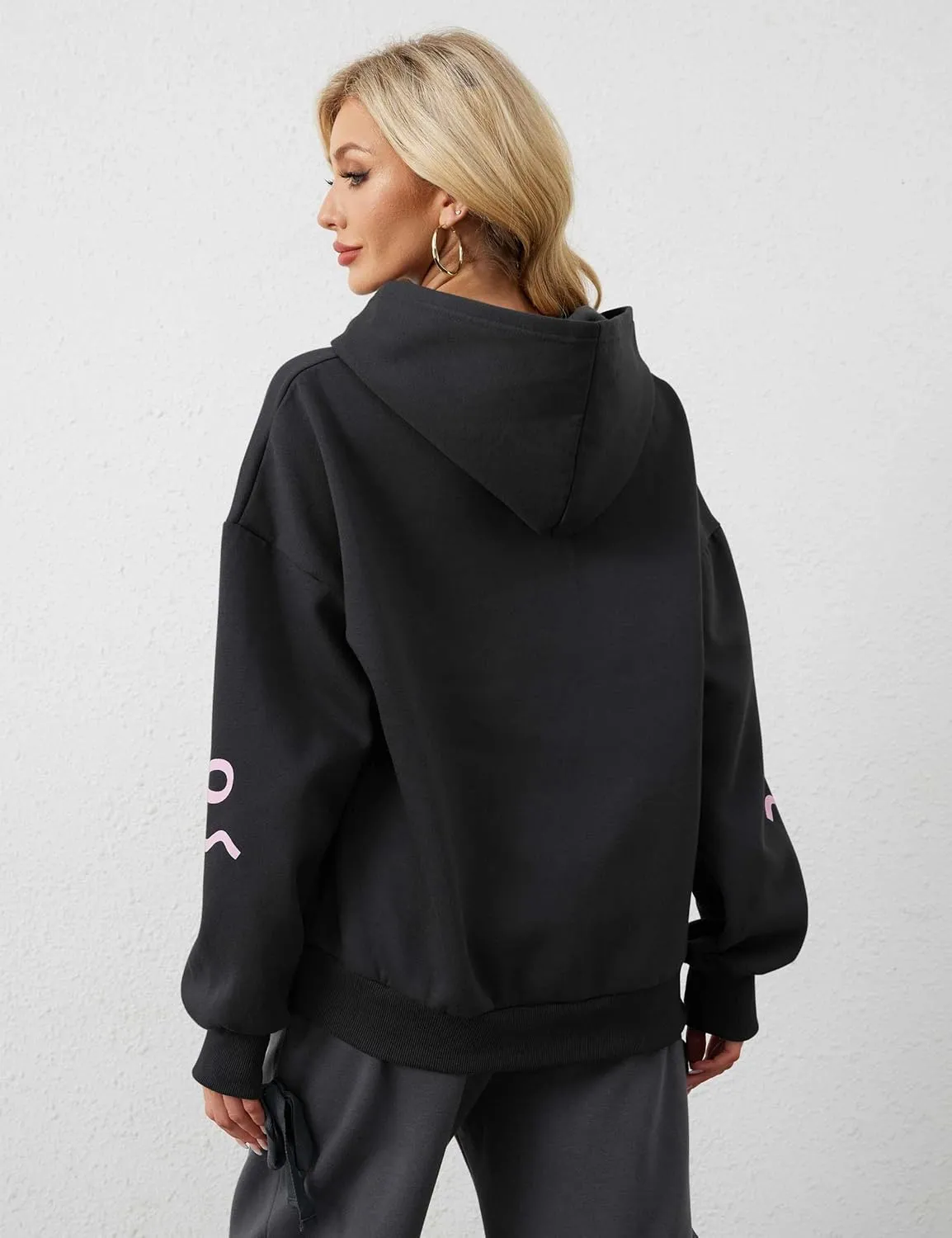Womens Bow Graphic Hoodie Cute Bow Sweater Oversized Long Sleeve Fleece Sweatshirt Drop Shoulder Pullover Tops