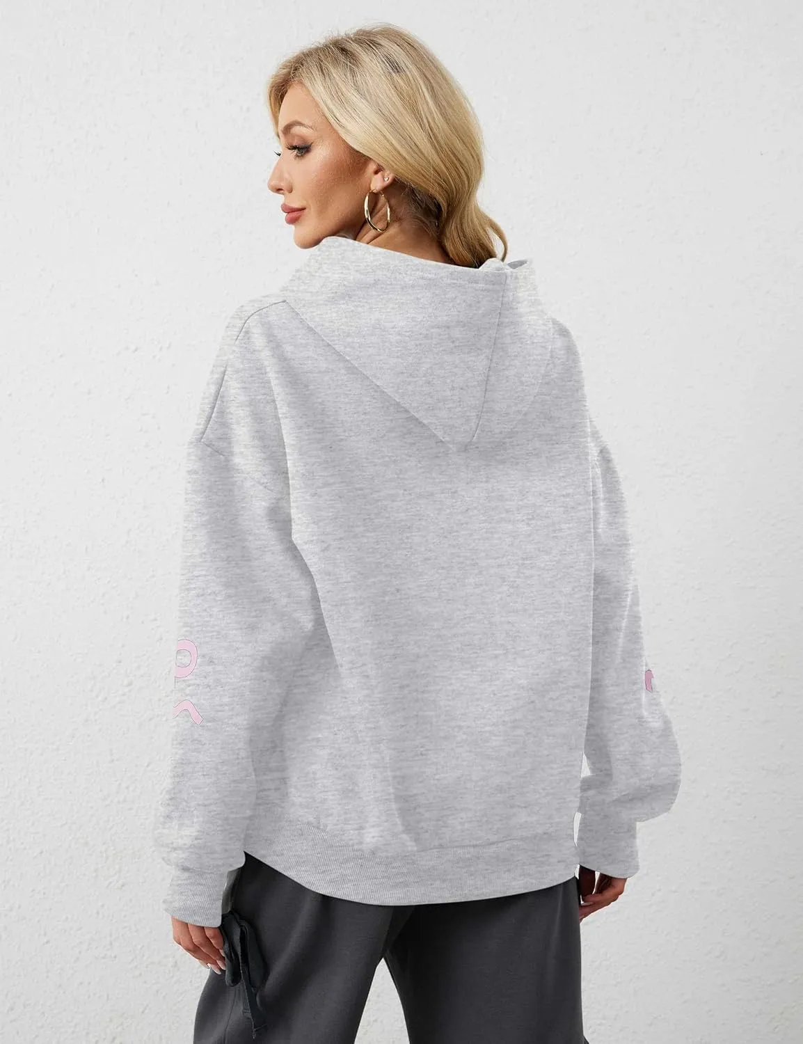 Womens Bow Graphic Hoodie Cute Bow Sweater Oversized Long Sleeve Fleece Sweatshirt Drop Shoulder Pullover Tops
