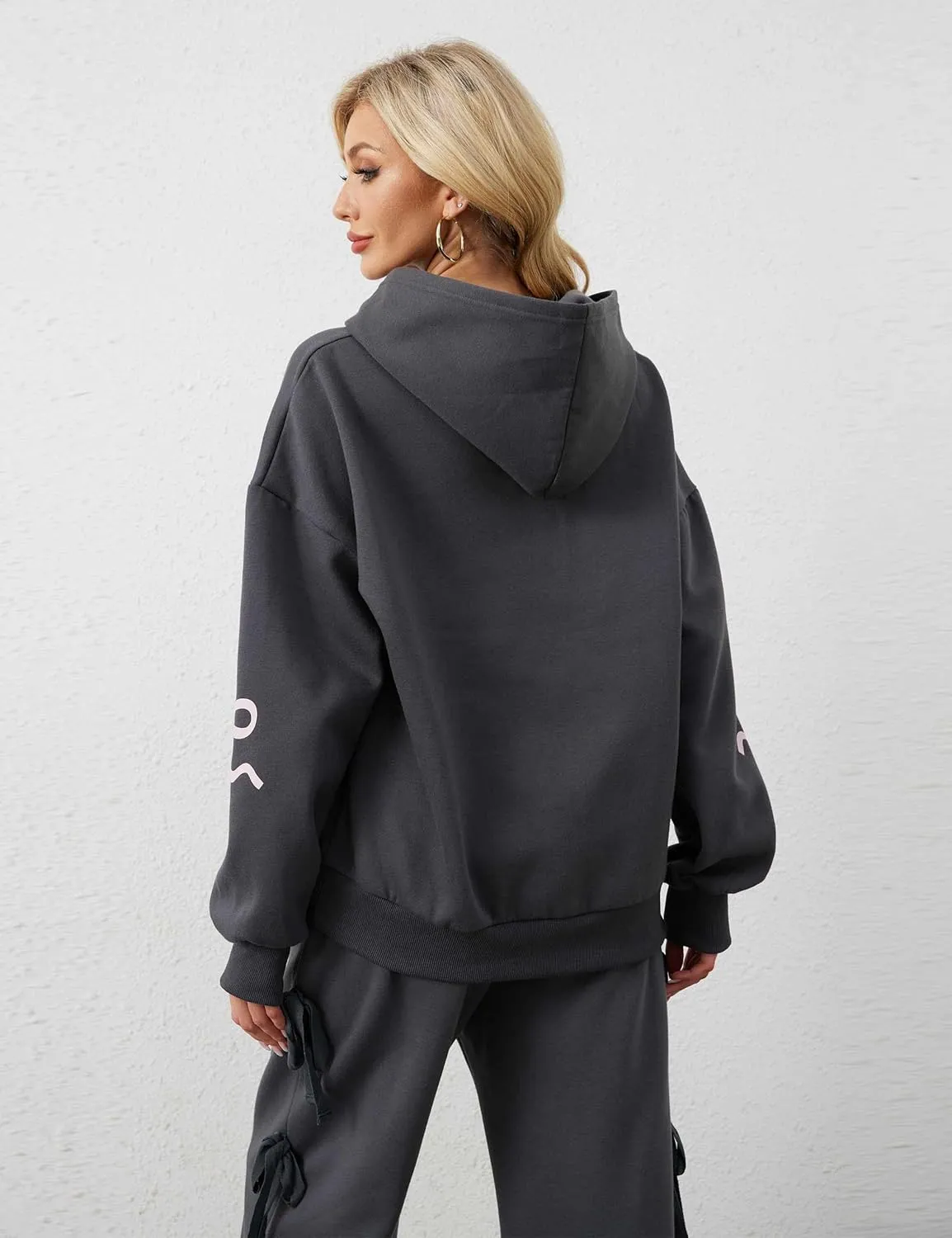 Womens Bow Graphic Hoodie Cute Bow Sweater Oversized Long Sleeve Fleece Sweatshirt Drop Shoulder Pullover Tops