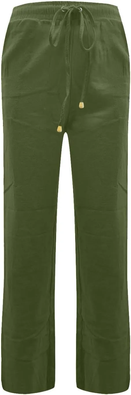 Womens Casual Linen High Waist Pants Drawstring Loose Fit 2025 Summer Beach Pants Trousers