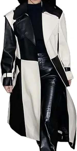Women's Casual Real Lambskin Designer Handmade Two Tone Long Leather Trench Coat Full Length Overcoat