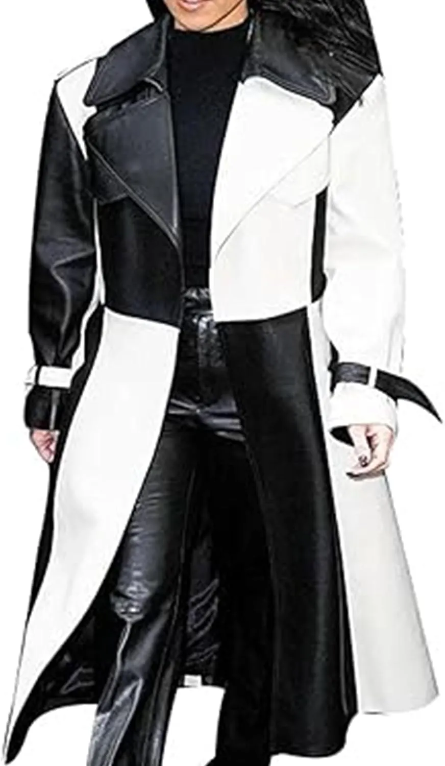 Women's Casual Real Lambskin Designer Handmade Two Tone Long Leather Trench Coat Full Length Overcoat