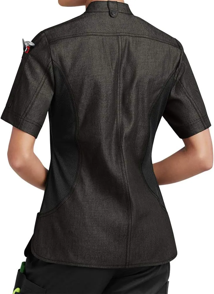 Women's Chambray Chef Coat with Mesh Side Panels (XS-3X, 2 Colors)