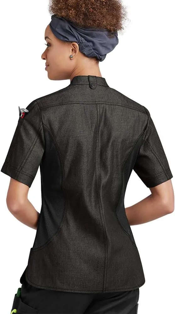Women's Chambray Chef Coat with Mesh Side Panels (XS-3X, 2 Colors)