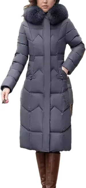 Women's Cotton Jacket Winter Long Thicken Fur Collor Parka Coats Hooded Slimming Padded Jacket