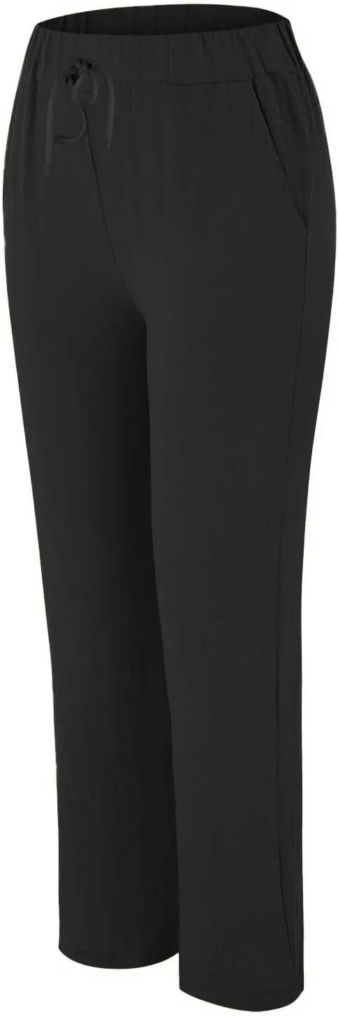Women's Cotton Linen Micro Flared Pants Solid Summer Drawstring Wide Leg Pants Elastic Palazzo Trousers with Pockets