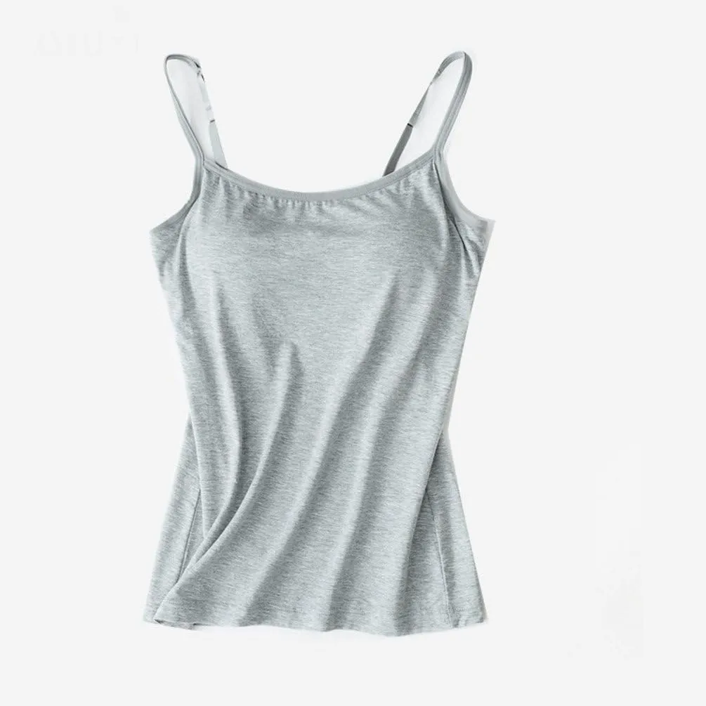 Women's Cotton Shelf Bra Camisole Adjustable Spaghetti Strap Tank Top