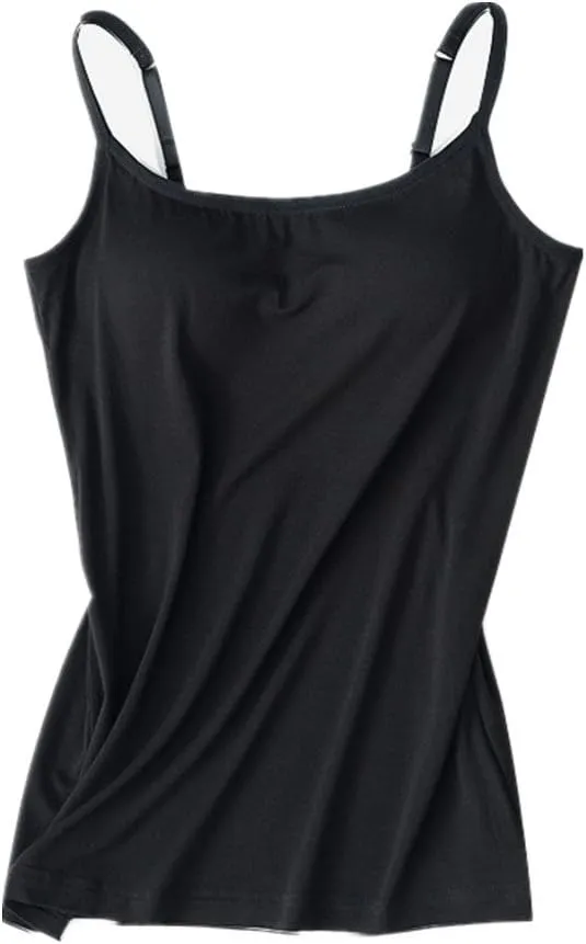 Women's Cotton Shelf Bra Camisole Adjustable Spaghetti Strap Tank Top