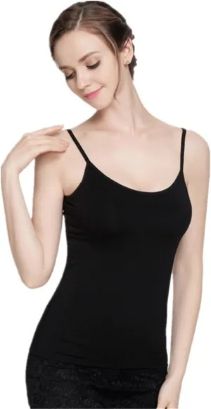 Women's Cotton Shelf Bra Camisole Adjustable Spaghetti Strap Tank Top