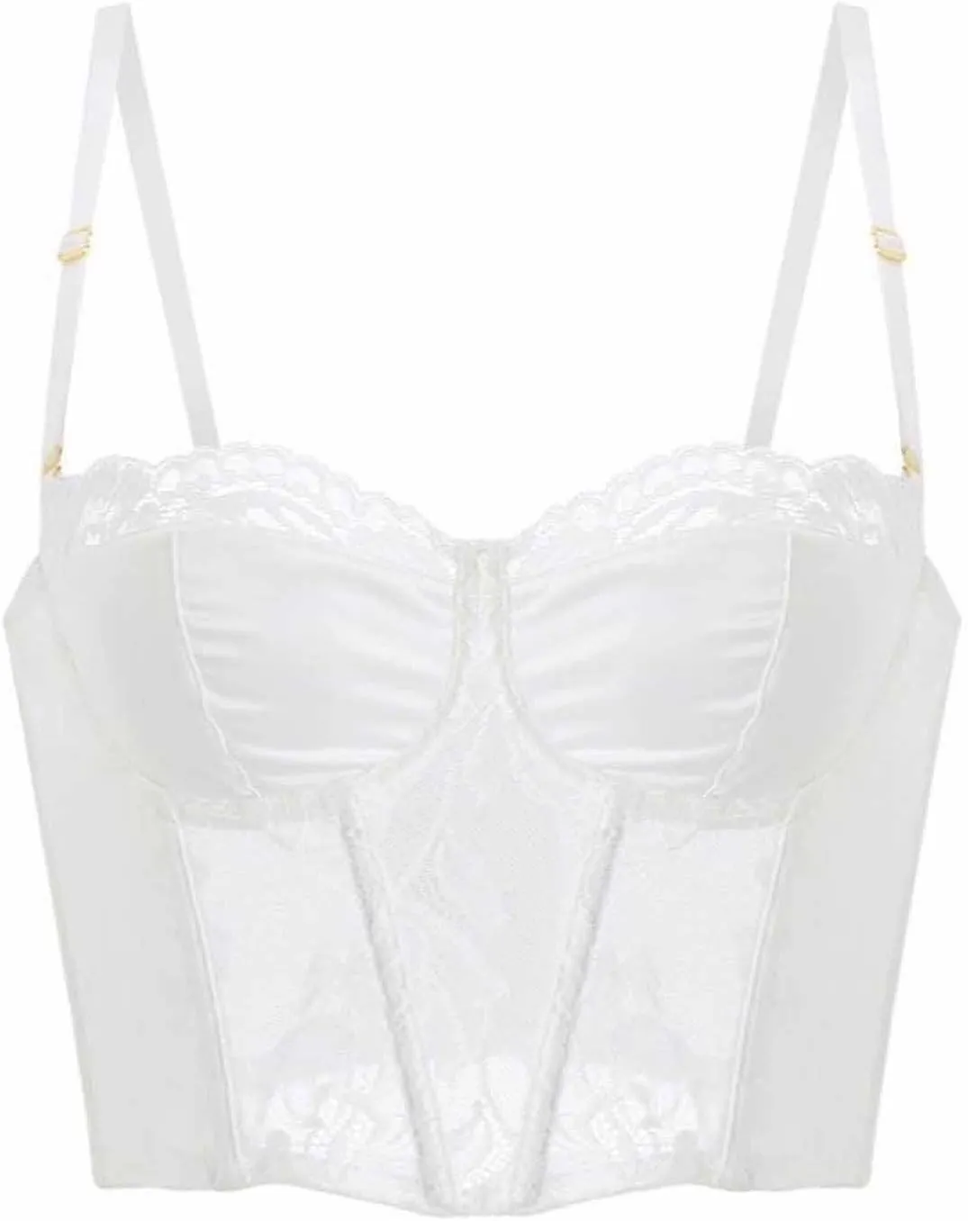 Women's Demi Bra Cropped Tank Spaghetti Strap Fishbone Trendy Camisole Lace Splicing Solid Top Body Shaping Blouse
