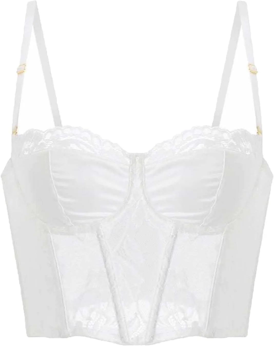 Women's Demi Bra Cropped Tank Spaghetti Strap Fishbone Trendy Camisole Lace Splicing Solid Top Body Shaping Blouse