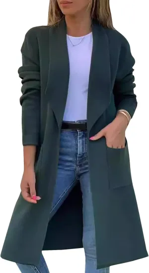 Womens Fall Fashion 2024 Long Sleeve Maxi Cardigan Open Front Oversized Coat Casual Lapel Warm Overcoat with Pockets