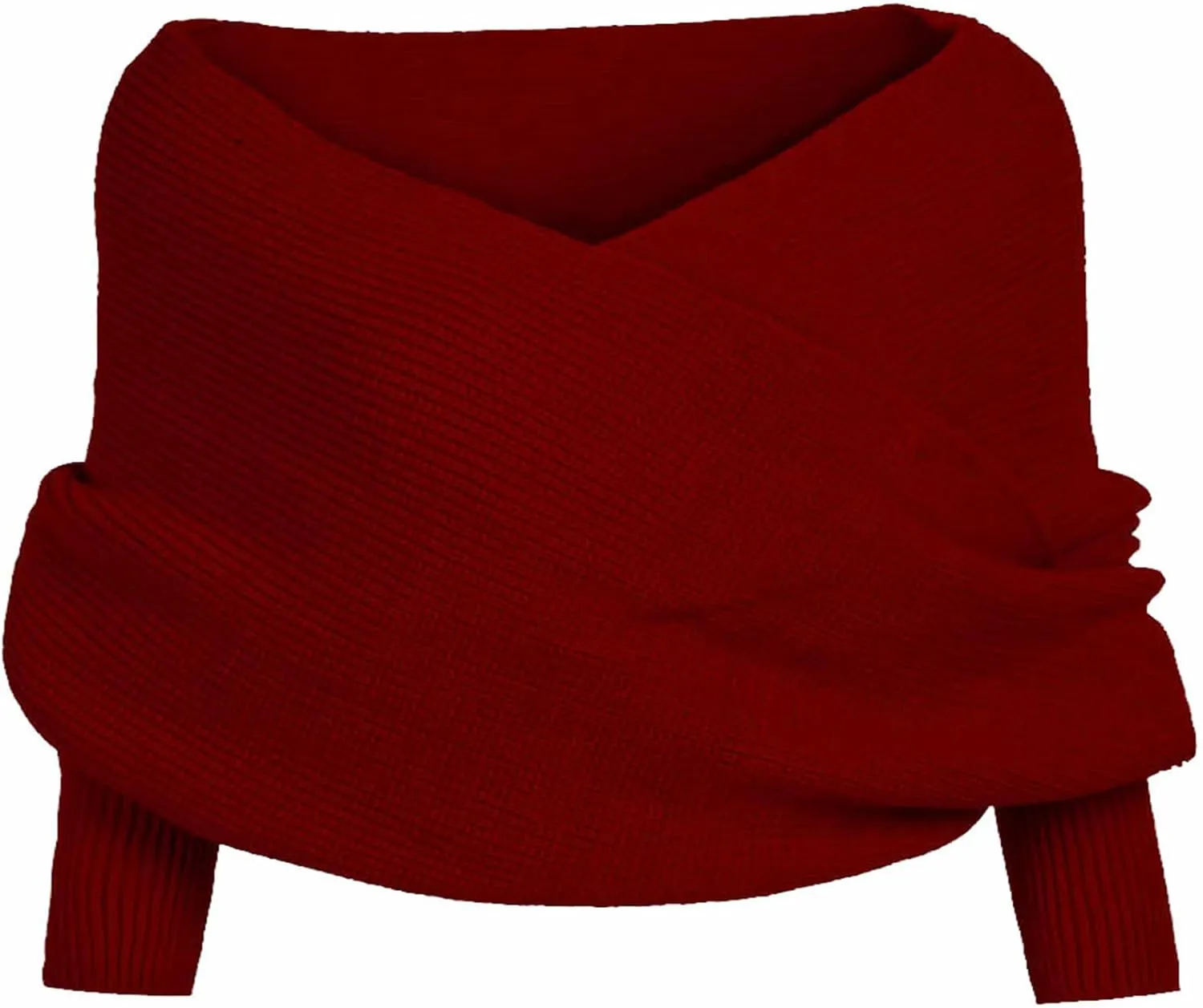 Womens Fall Fashion Long Sleeve Off Shoulder V Neck Asymmetric Hem Knit Cropped Sweater Top