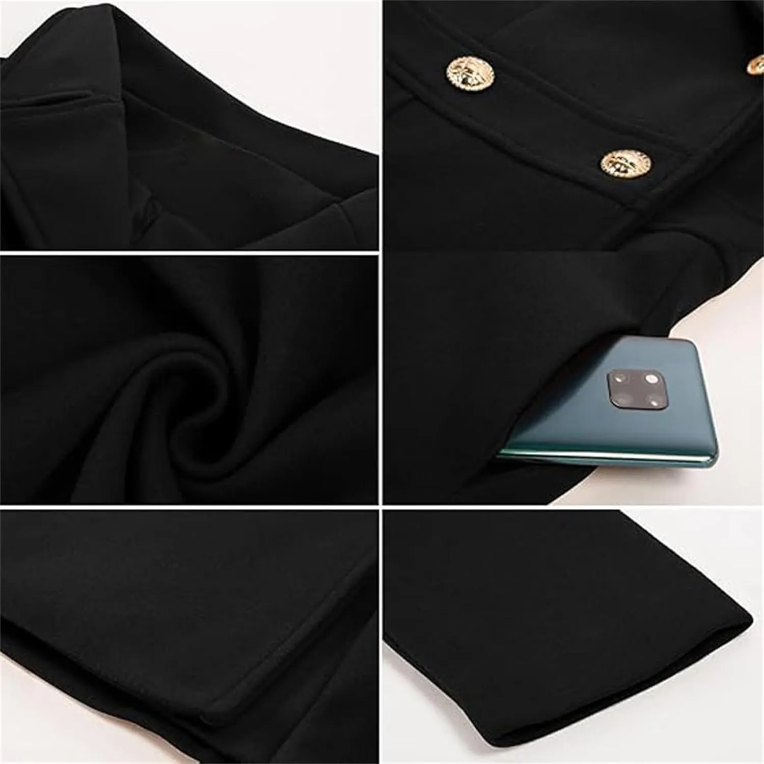 Women's Fashion Trench Coat Notch Lapel Double Breasted Outerwear A Line Trench Winter Pea Coat with Pockets
