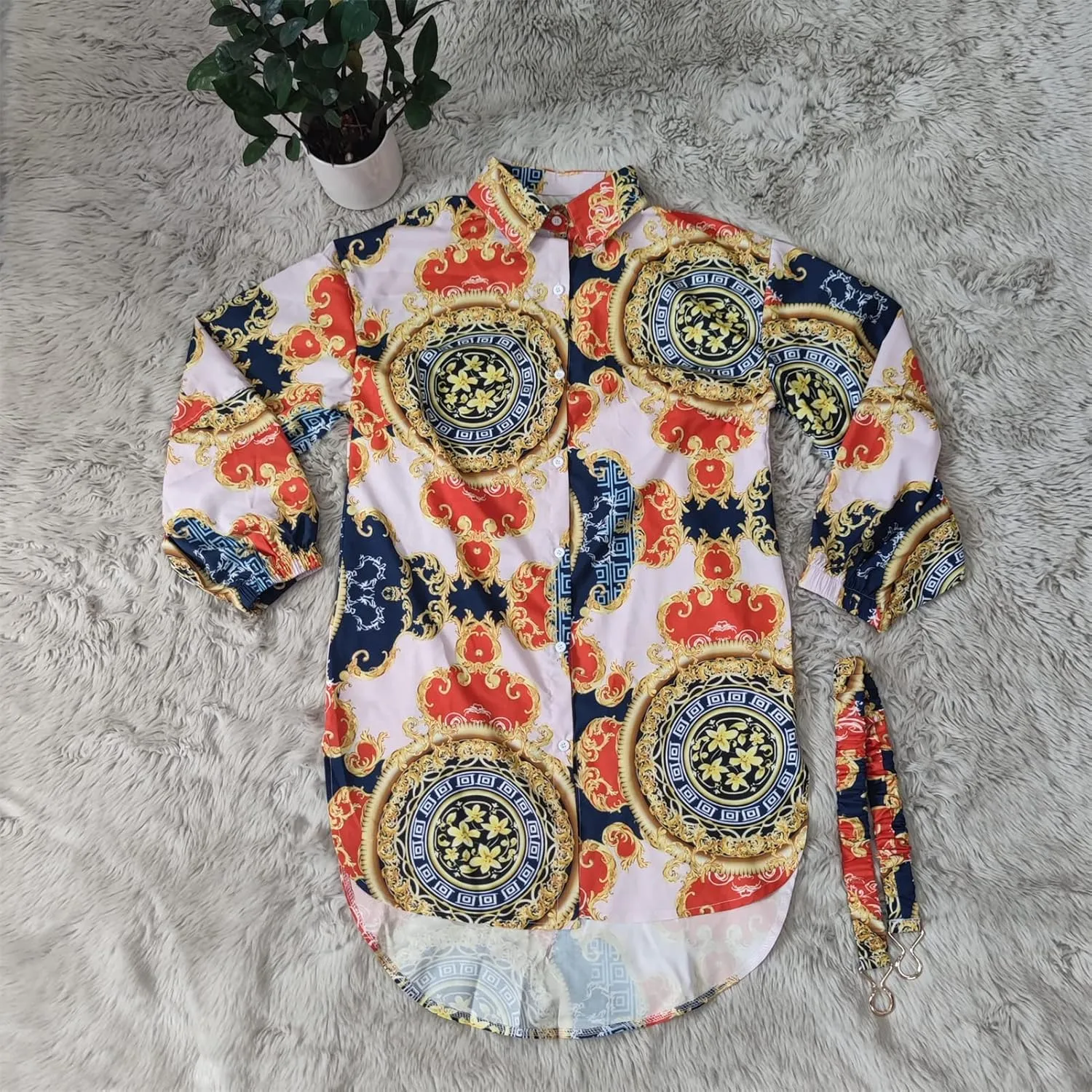 Women's Floral Button Down Shirt Dresses Casual Oversized Long Sleeve Button up Blouses Tops Mini Dress