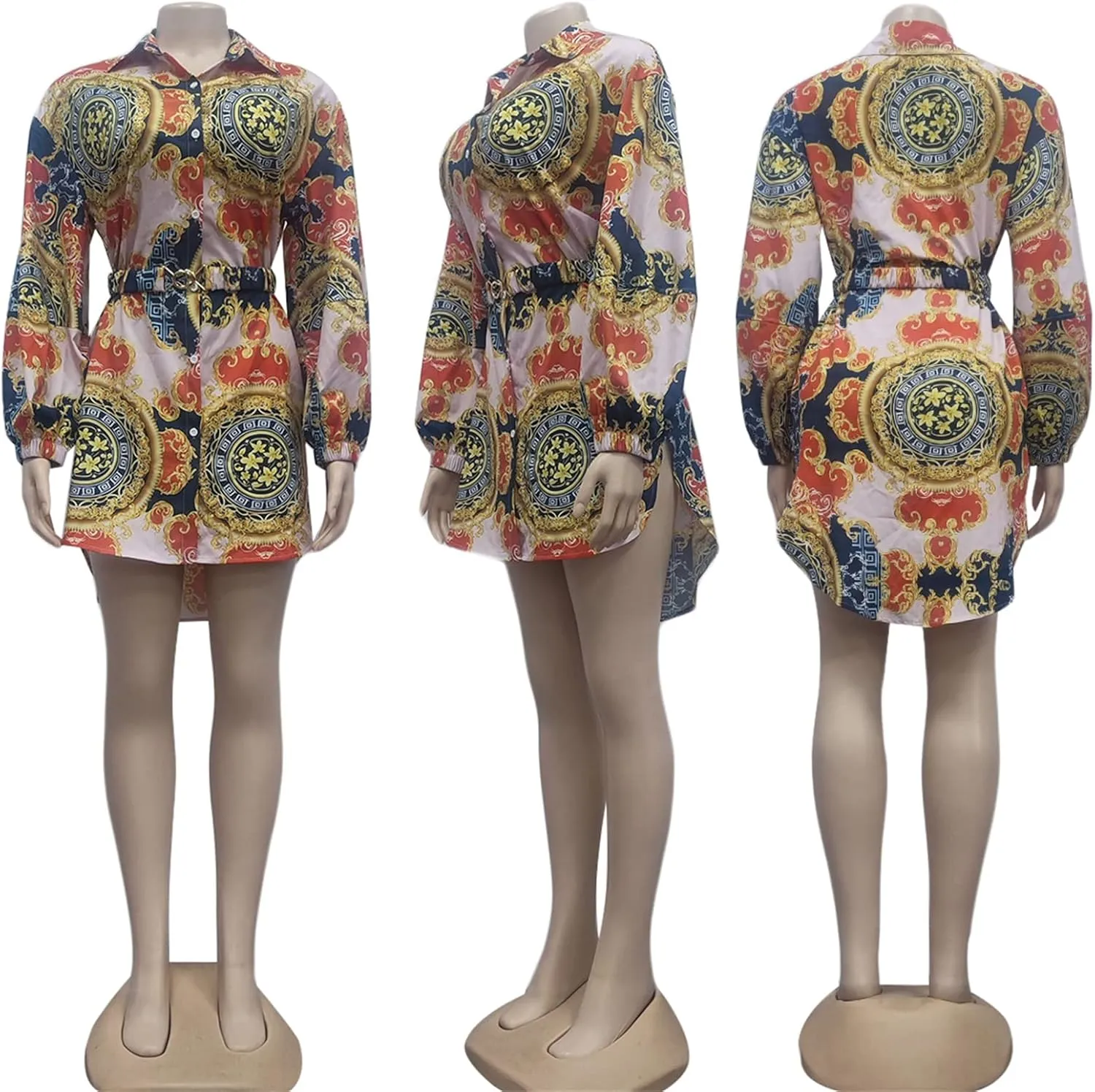 Women's Floral Button Down Shirt Dresses Casual Oversized Long Sleeve Button up Blouses Tops Mini Dress