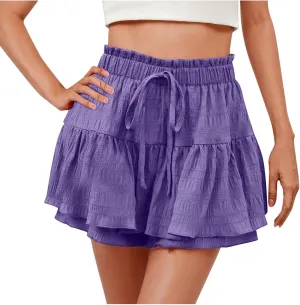 Womens Flowy Casual Shorts Boho Simple Ruffle Tiered Skorts High Waist Wide Leg Loose Beach 2025 Vacation Cute Short
