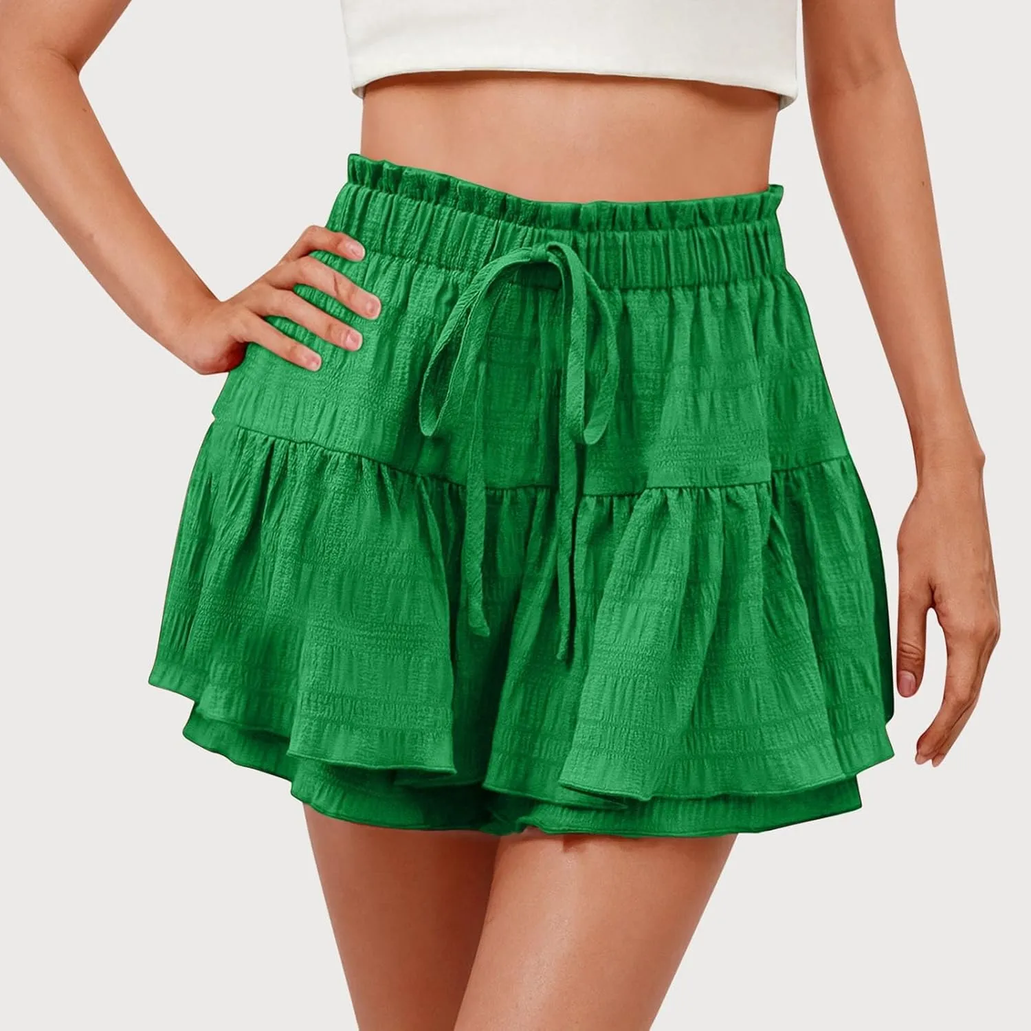 Womens Flowy Casual Shorts Boho Simple Ruffle Tiered Skorts High Waist Wide Leg Loose Beach 2025 Vacation Cute Short