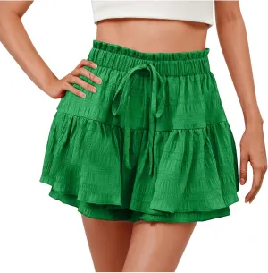 Womens Flowy Casual Shorts Boho Simple Ruffle Tiered Skorts High Waist Wide Leg Loose Beach 2025 Vacation Cute Short