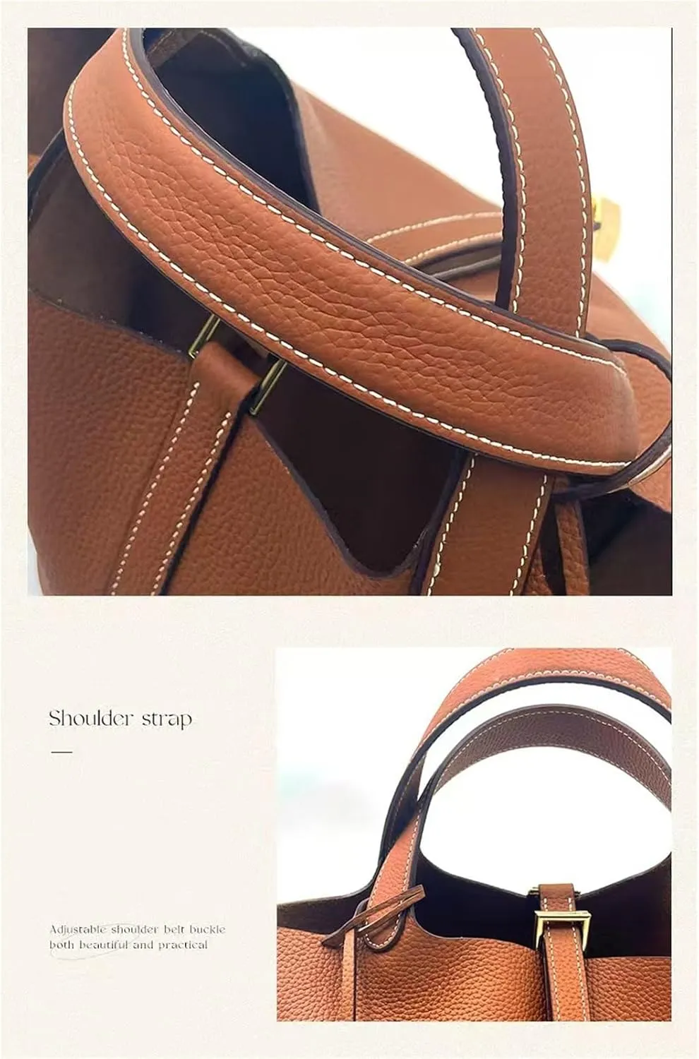 Women's Genuine Leather Basket Bag, Top Layer Cowhide Bucket Bag(02)