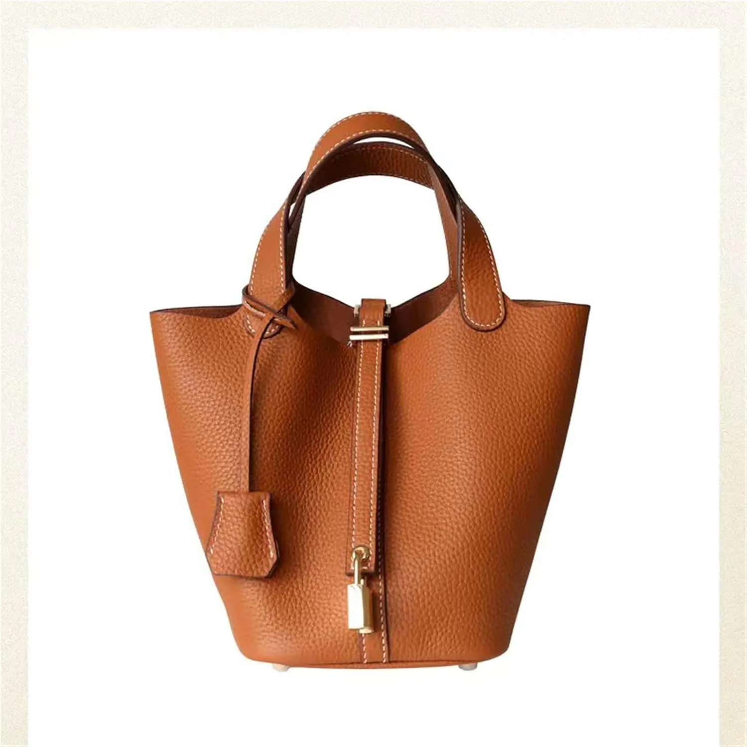 Women's Genuine Leather Basket Bag, Top Layer Cowhide Bucket Bag(02)