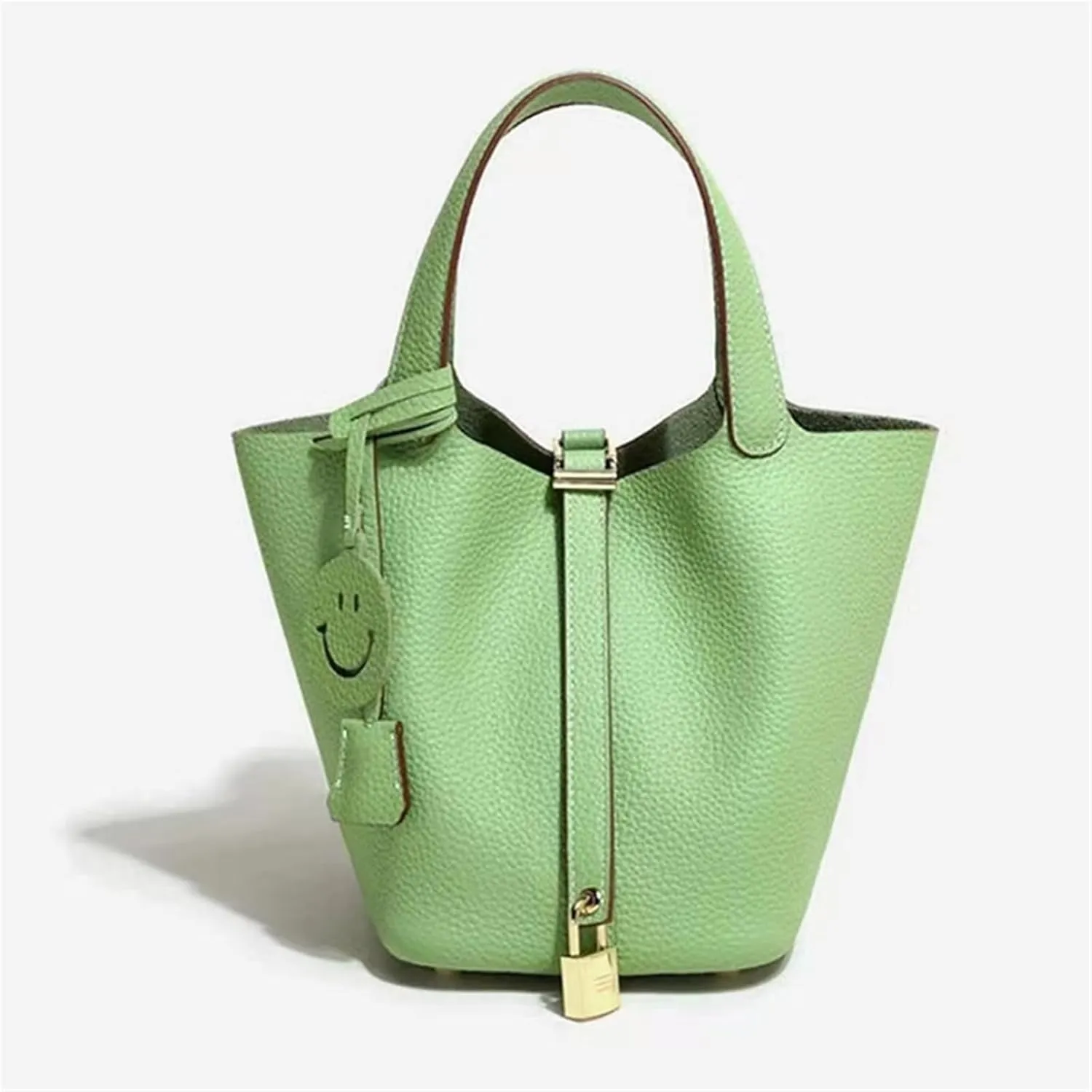 Women's Genuine Leather Basket Bag, Top Layer Cowhide Bucket Bag(02)