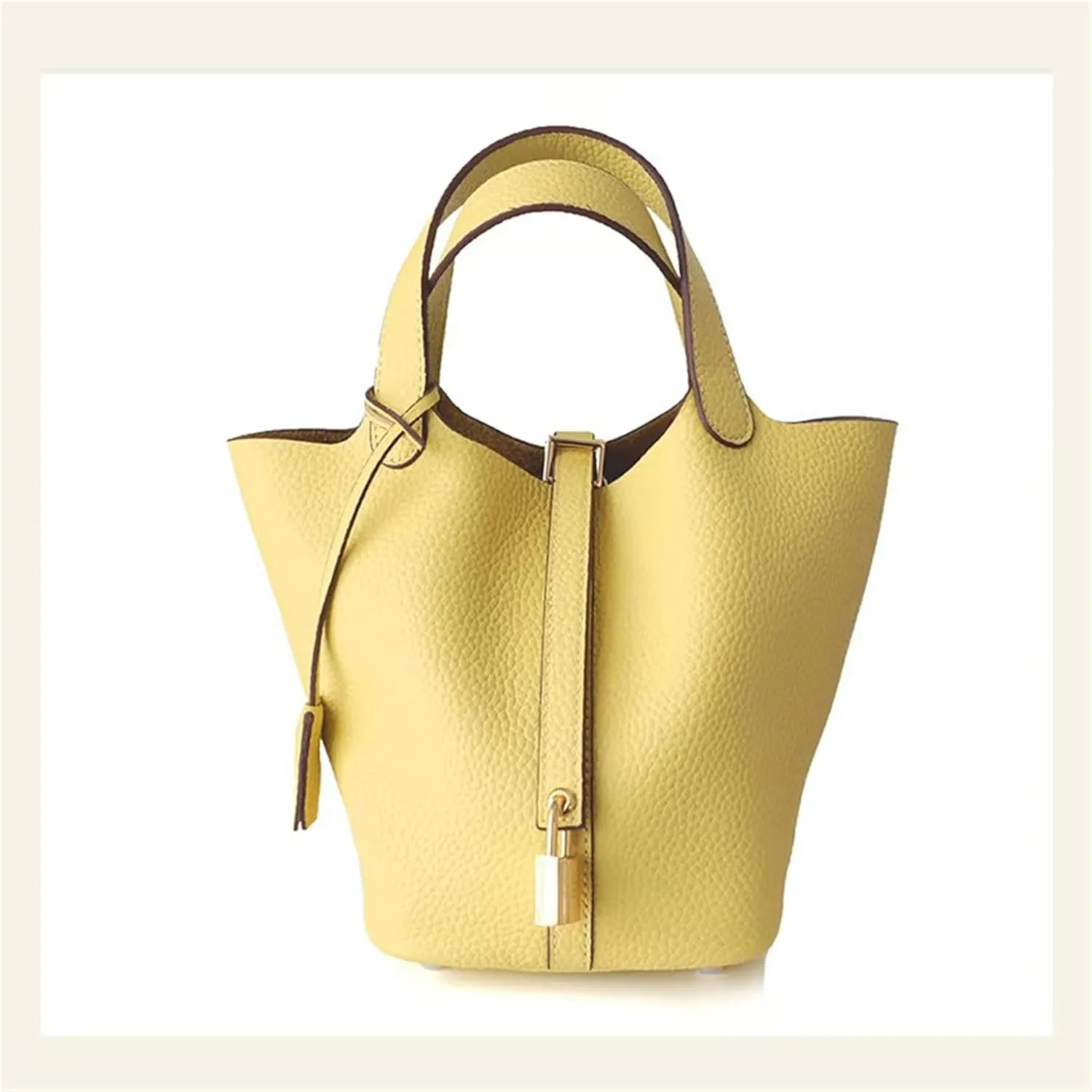 Women's Genuine Leather Basket Bag, Top Layer Cowhide Bucket Bag(02)