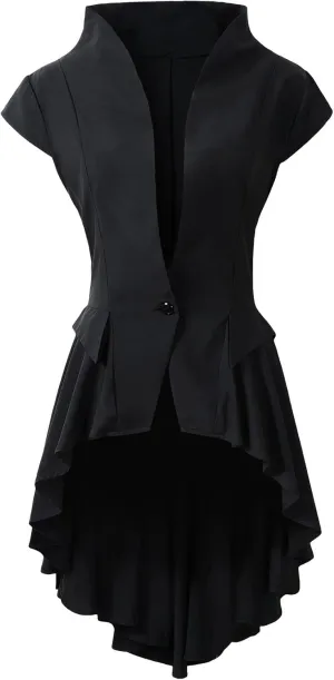 Womens Gothic Steampunk Tail Vamp Long Victorian Waterfall Waistcoat Jacket Top