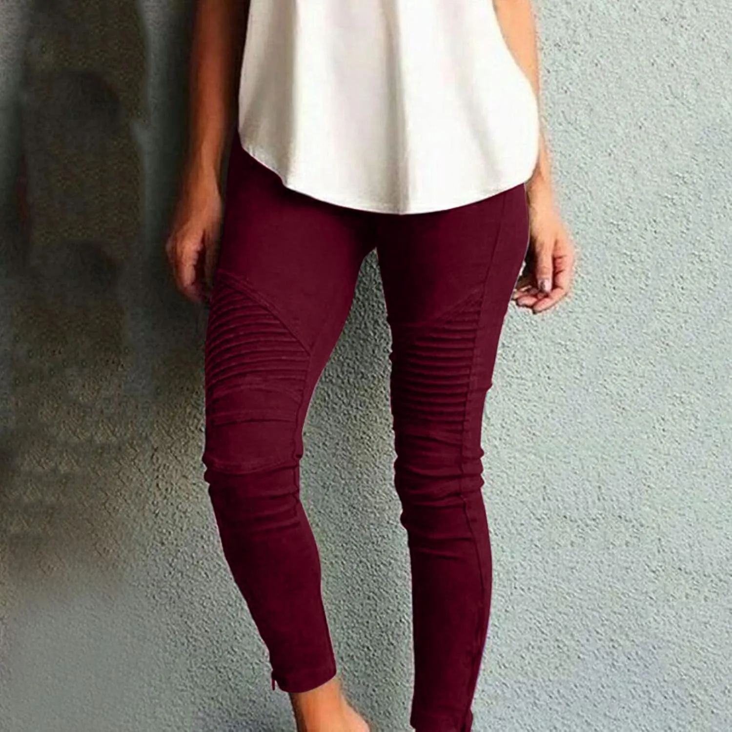 Womens Large Multi Color Fashion Casual Slim Fitting Solid Color Elastic Pants with Pockets Travel Pants for Women