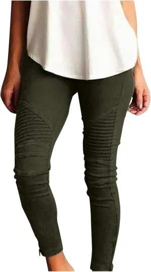Womens Large Multi Color Fashion Casual Slim Fitting Solid Color Elastic Pants with Pockets Travel Pants for Women