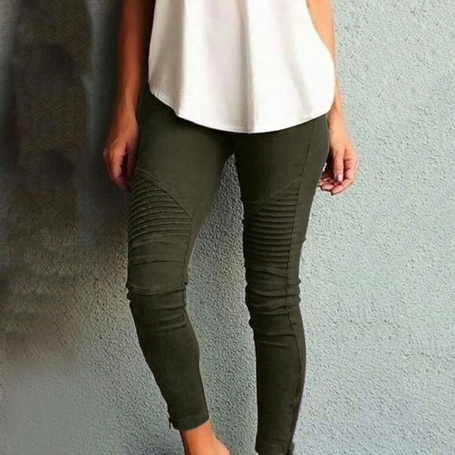 Womens Large Multi Color Fashion Casual Slim Fitting Solid Color Elastic Pants with Pockets Travel Pants for Women