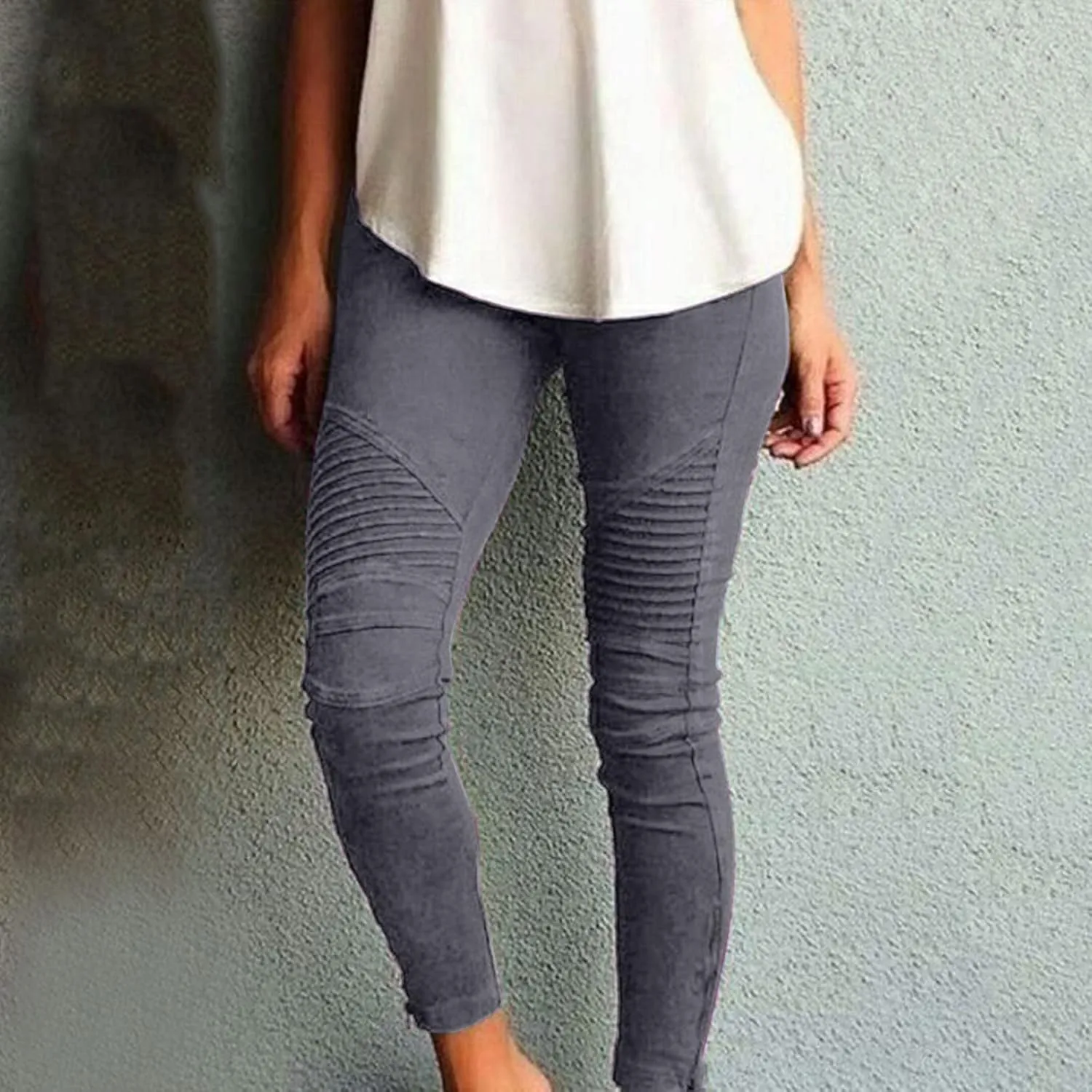 Womens Large Multi Color Fashion Casual Slim Fitting Solid Color Elastic Pants with Pockets Travel Pants for Women