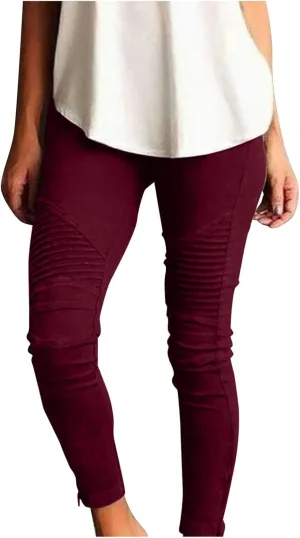 Womens Large Multi Color Fashion Casual Slim Fitting Solid Color Elastic Pants with Pockets Travel Pants for Women