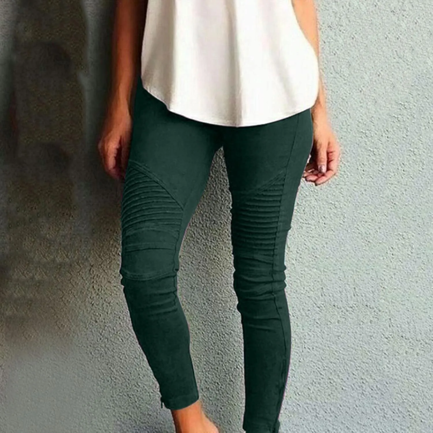 Womens Large Multi Color Fashion Casual Slim Fitting Solid Color Elastic Pants with Pockets Travel Pants for Women