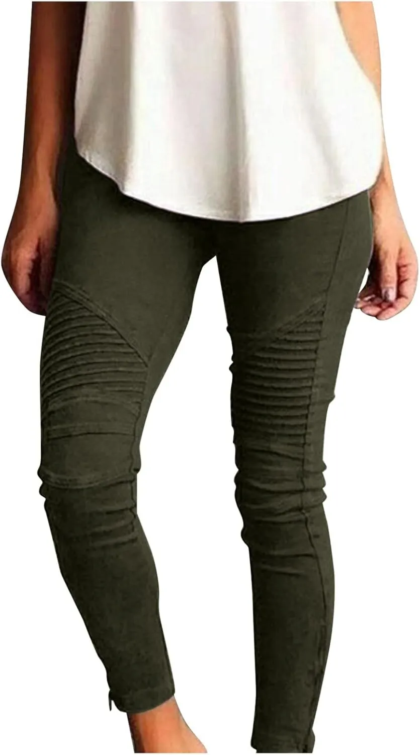 Womens Large Multi Color Fashion Casual Slim Fitting Solid Color Elastic Pants with Pockets Travel Pants for Women