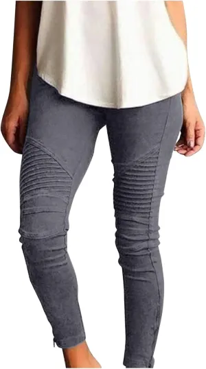 Womens Large Multi Color Fashion Casual Slim Fitting Solid Color Elastic Pants with Pockets Travel Pants for Women