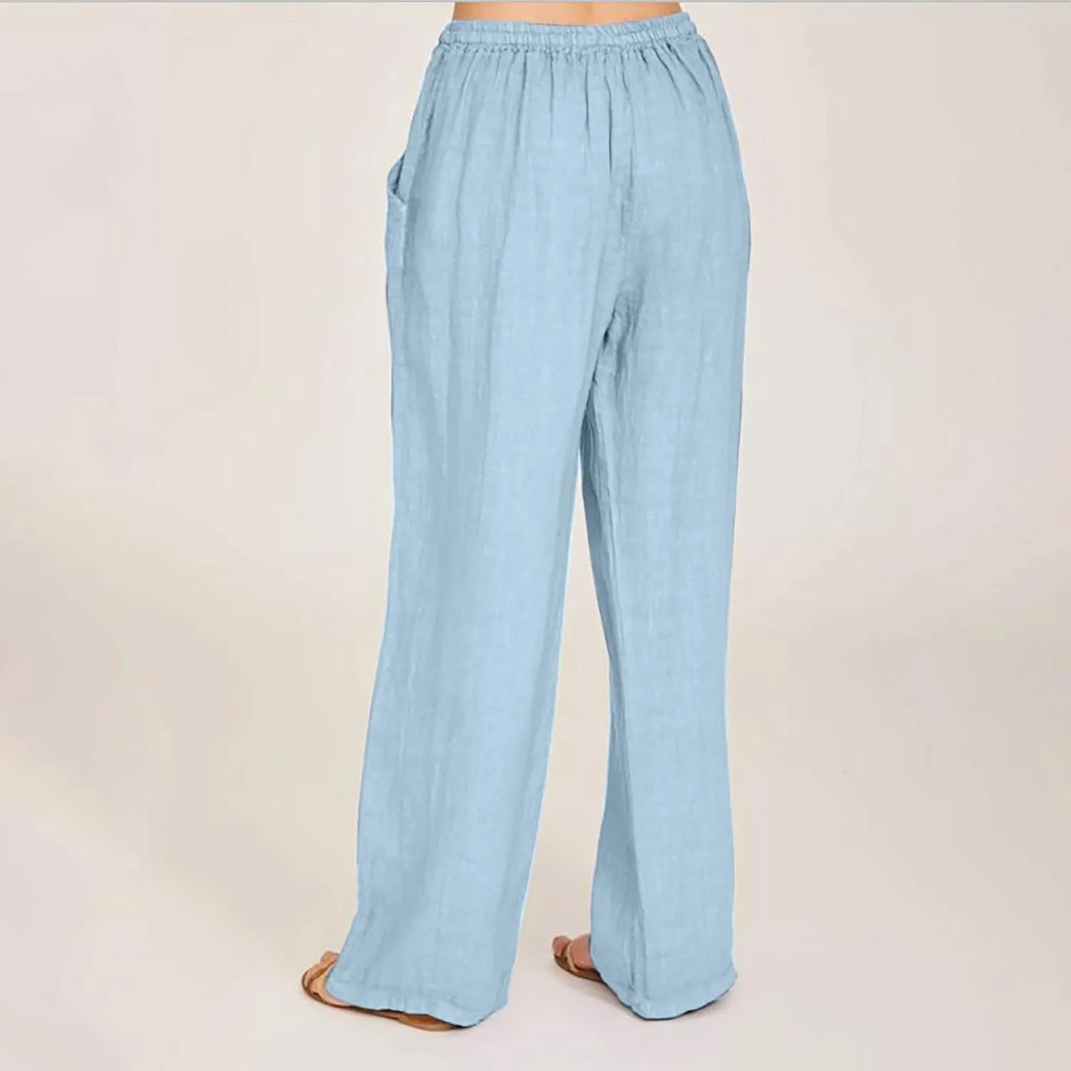 Women's Linen Blend Pants Loose Wide Leg Casual Straight Pants Lightweight Summer Beach Pants for Travel Vacation
