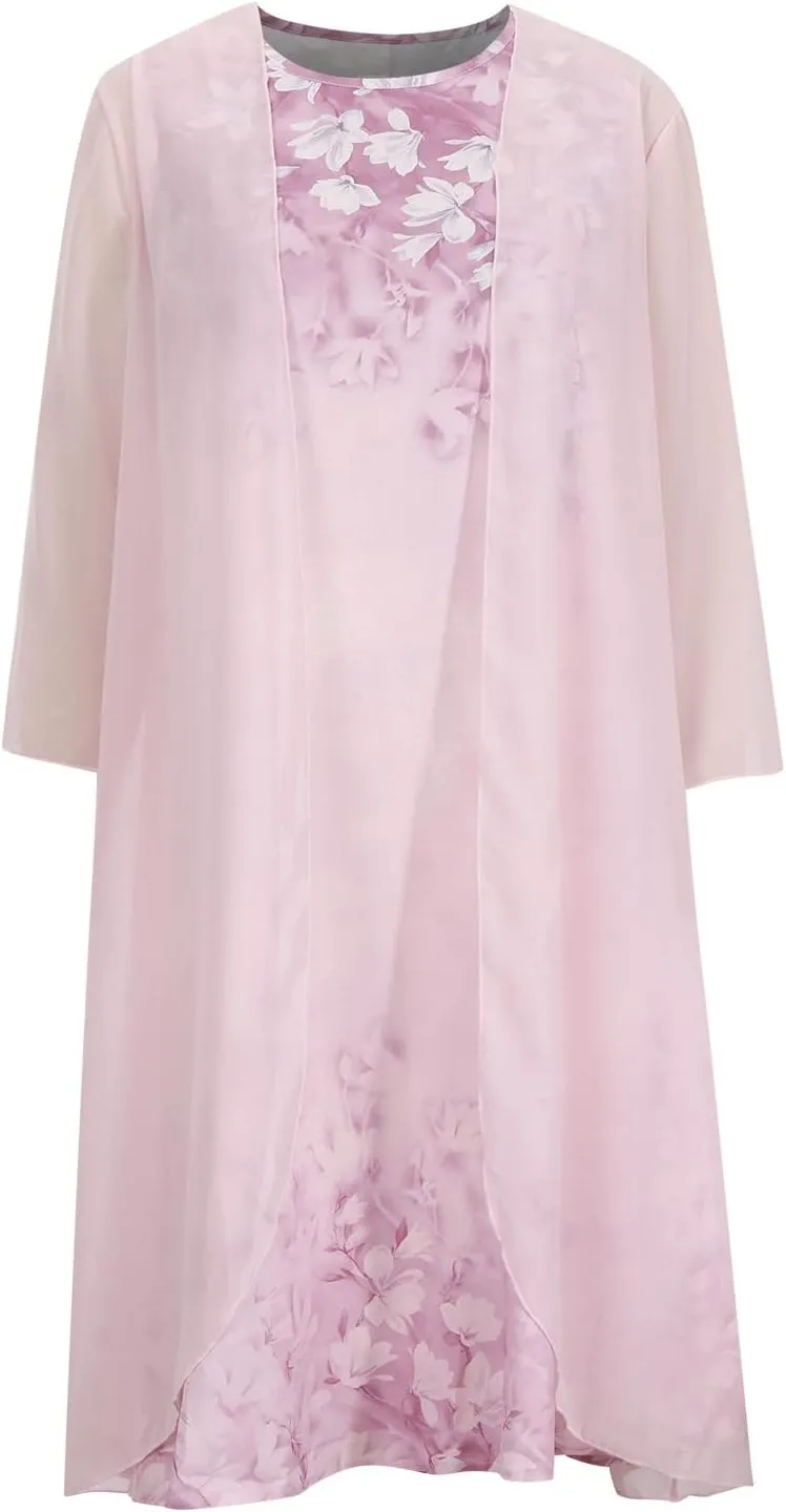 Women's Linen Dress Floral Print Ruffle Irregular Hem Sleeveless Tank Maxi Dress with Long Jacket Loose Two Piece Set