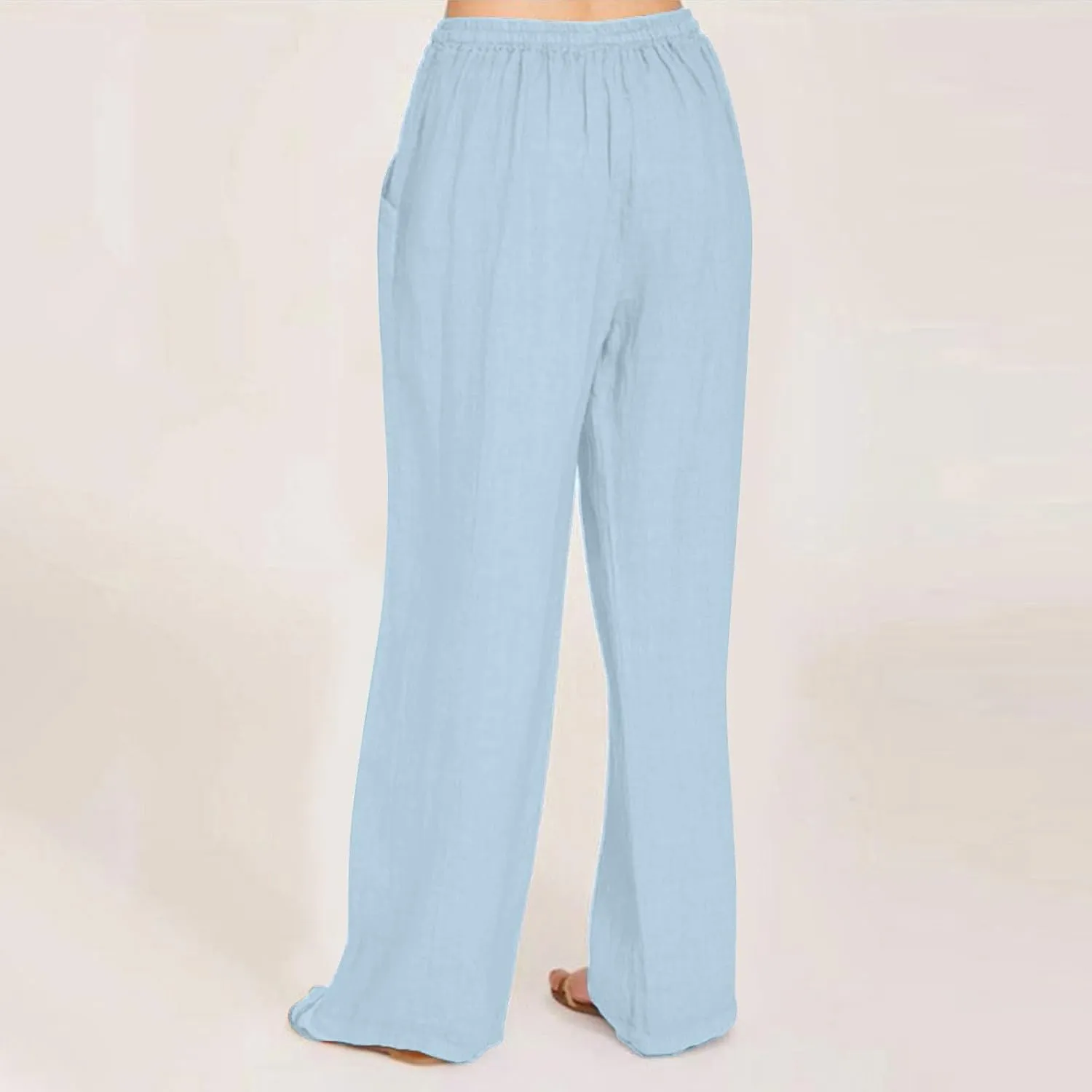 Womens Linen Pants Casual Beach Vacation Clothes Trendy Wide Leg Pants Woman Flowy Palazzo Trousers Pants