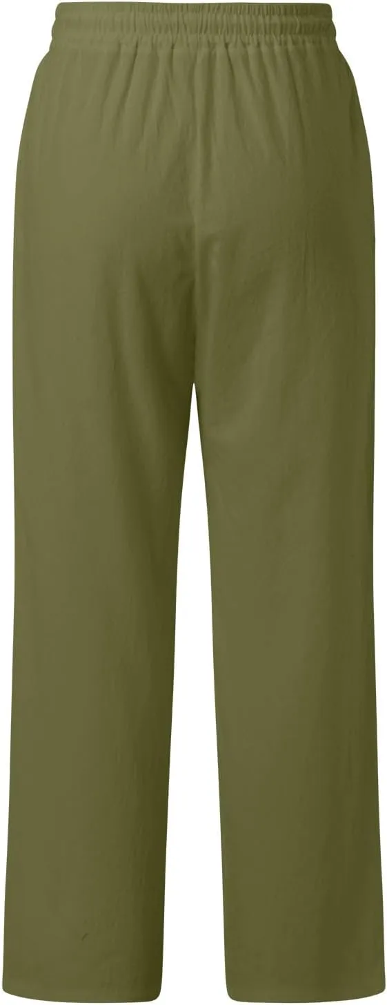 Womens Linen Summer Floral Pant Trousers High Waist Lounge Pants Slim-Fit Pants Trendy