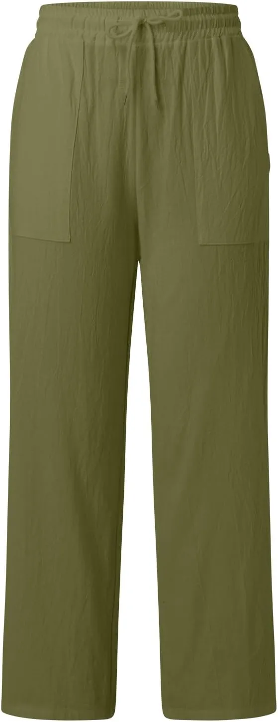 Womens Linen Summer Floral Pant Trousers High Waist Lounge Pants Slim-Fit Pants Trendy