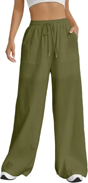 Womens Linen Summer Floral Pant Trousers High Waist Lounge Pants Slim-Fit Pants Trendy