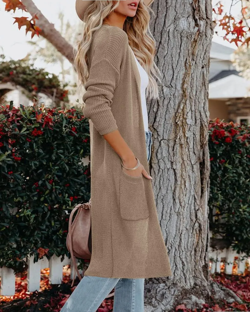 Womens Long Sleeve Open Front Cardigan Sweater Lightweight Knit Casual Loose Fit Sweaters Outerwear with Pockets