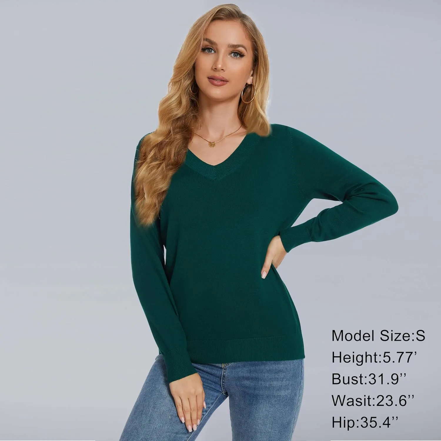 Women's Long-Sleeve Pullover Lightweight Soft V-Neck Casual Sweater Top
