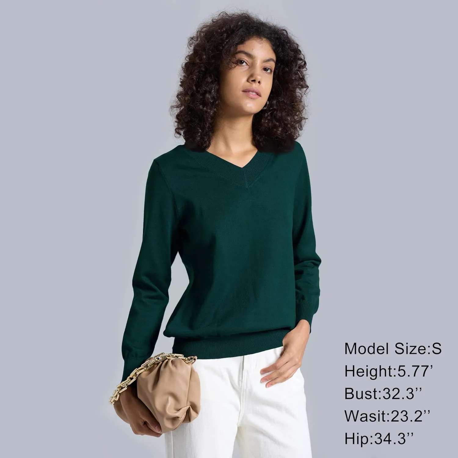 Women's Long-Sleeve Pullover Lightweight Soft V-Neck Casual Sweater Top
