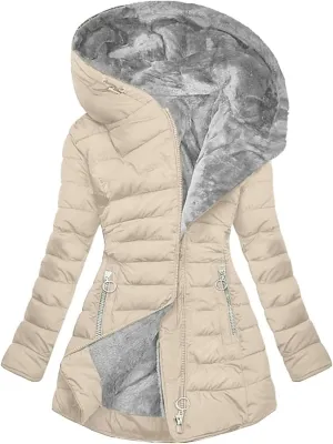 Women's Long Warm Thickened Winter Coat Offer Sherpa Lined Down Jacket Winter Cotton Padded Jacket Waterproof Fleece Coats Outdoor Women's Jacket(Apricot,X-Large)