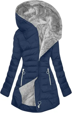 Women's Long Warm Thickened Winter Coat Offer Sherpa Lined Down Jacket Winter Cotton Padded Jacket Waterproof Fleece Coats Outdoor Women's Jacket(Navy,5X-Large)
